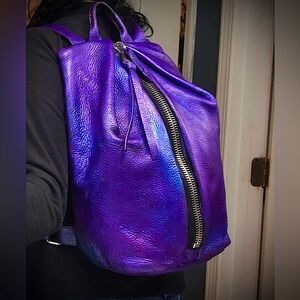Aimee Kestenberg Purple Metallic Tamitha Leather Backpack Handbag Purse